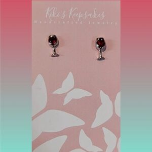 Earrings Wine Glass With Red Wine Fun Pair Gift - NEW
